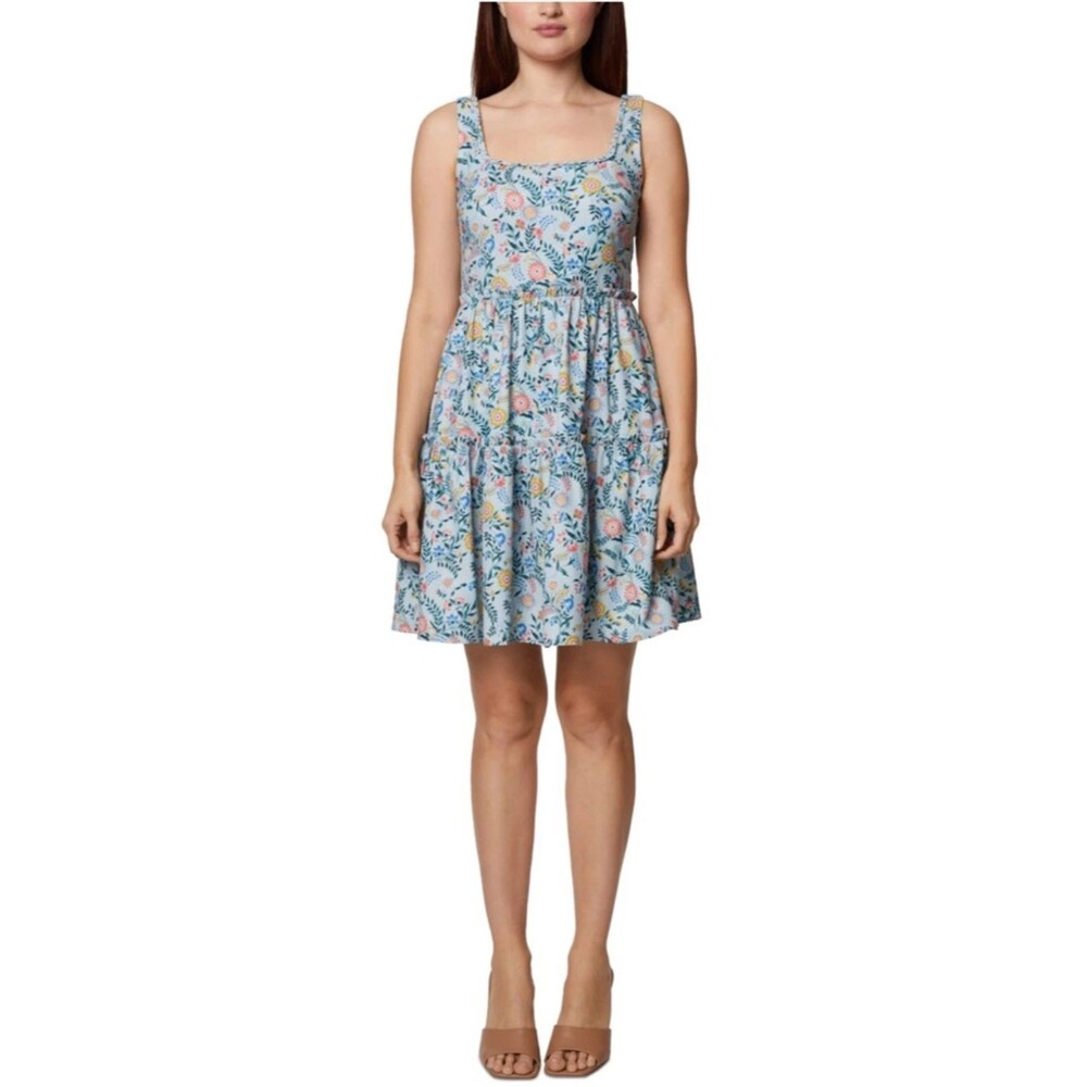 BCBGeneration Light Blue Floral Square Neck Mini Sundress Size 14